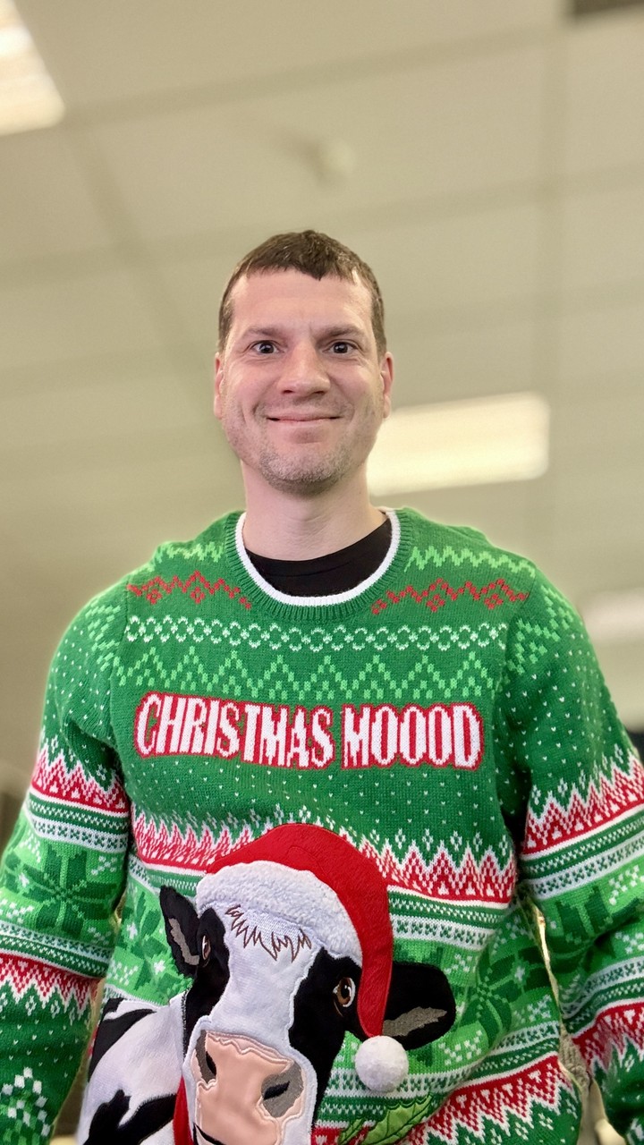 Patrick in his Christmas Moood ugly sweater