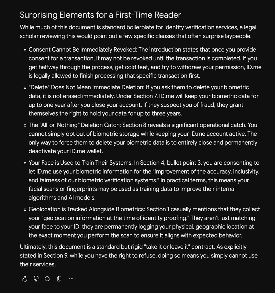 Screenshot of Gemini's plain-language explanation of the legal text, part 2.