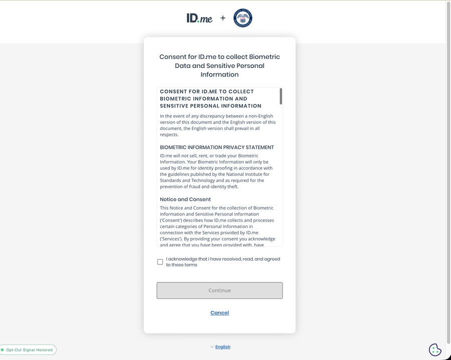 Screenshot of a legal disclosure popup on the Social Security Administration website. All personal and account details redacted.